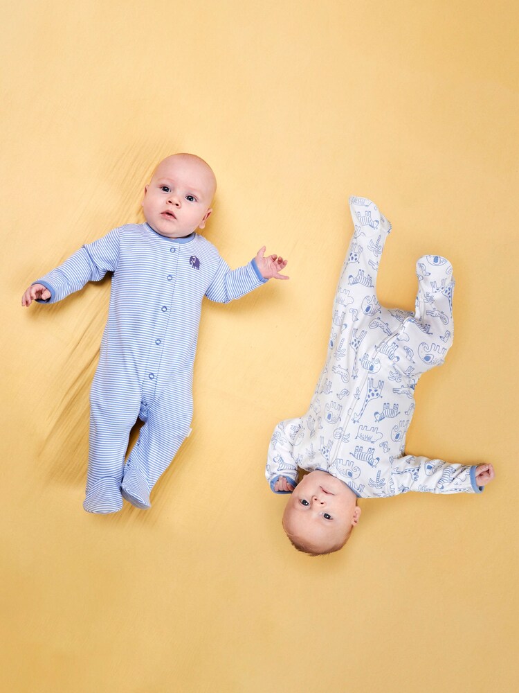JoJo Maman Bébé Blue Safari Sleepsuits 2 Pack - Image 1 of 7