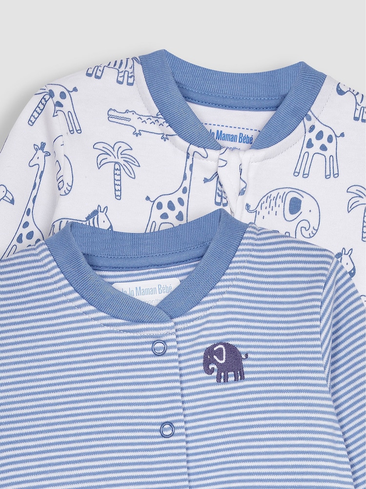 JoJo Maman Bébé Blue Safari Sleepsuits 2 Pack - Image 7 of 7