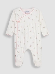 JoJo Maman Bébé Cream Floral Embroidered Pretty Sleepsuit & Hat - Image 4 of 7