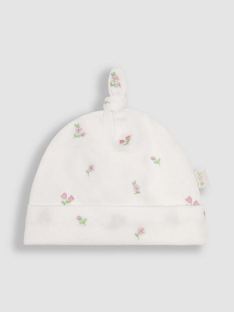 JoJo Maman Bébé Cream Floral Embroidered Pretty Sleepsuit & Hat - Image 5 of 7