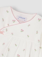 JoJo Maman Bébé Cream Floral Embroidered Pretty Sleepsuit & Hat - Image 6 of 7