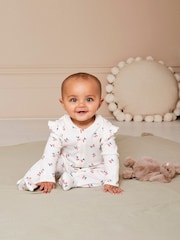 JoJo Maman Bébé Cream Cherry Print Zip Sleepsuit - Image 1 of 6
