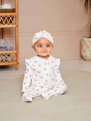 JoJo Maman Bébé Cream Cherry Print Zip Sleepsuit - Image 2 of 6