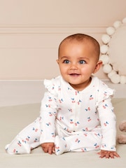JoJo Maman Bébé Cream Cherry Print Zip Sleepsuit - Image 3 of 6