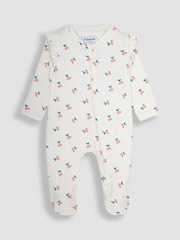 JoJo Maman Bébé Cream Cherry Print Zip Sleepsuit - Image 4 of 6
