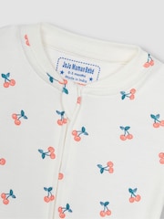 JoJo Maman Bébé Cream Cherry Print Zip Sleepsuit - Image 5 of 6