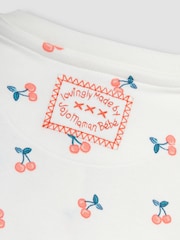 JoJo Maman Bébé Cream Cherry Print Zip Sleepsuit - Image 6 of 6