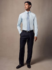 Light Blue Geometric Slim Fit Single Cuff Printed 100% Cotton Shirt - Image 1 of 8