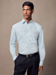 Light Blue Geometric Slim Fit Single Cuff Printed 100% Cotton Shirt - Image 2 of 8
