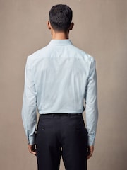 Light Blue Geometric Slim Fit Single Cuff Printed 100% Cotton Shirt - Image 3 of 8