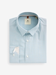 Light Blue Geometric Slim Fit Single Cuff Printed 100% Cotton Shirt - Image 6 of 8