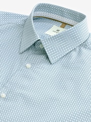 Light Blue Geometric Slim Fit Single Cuff Printed 100% Cotton Shirt - Image 7 of 8