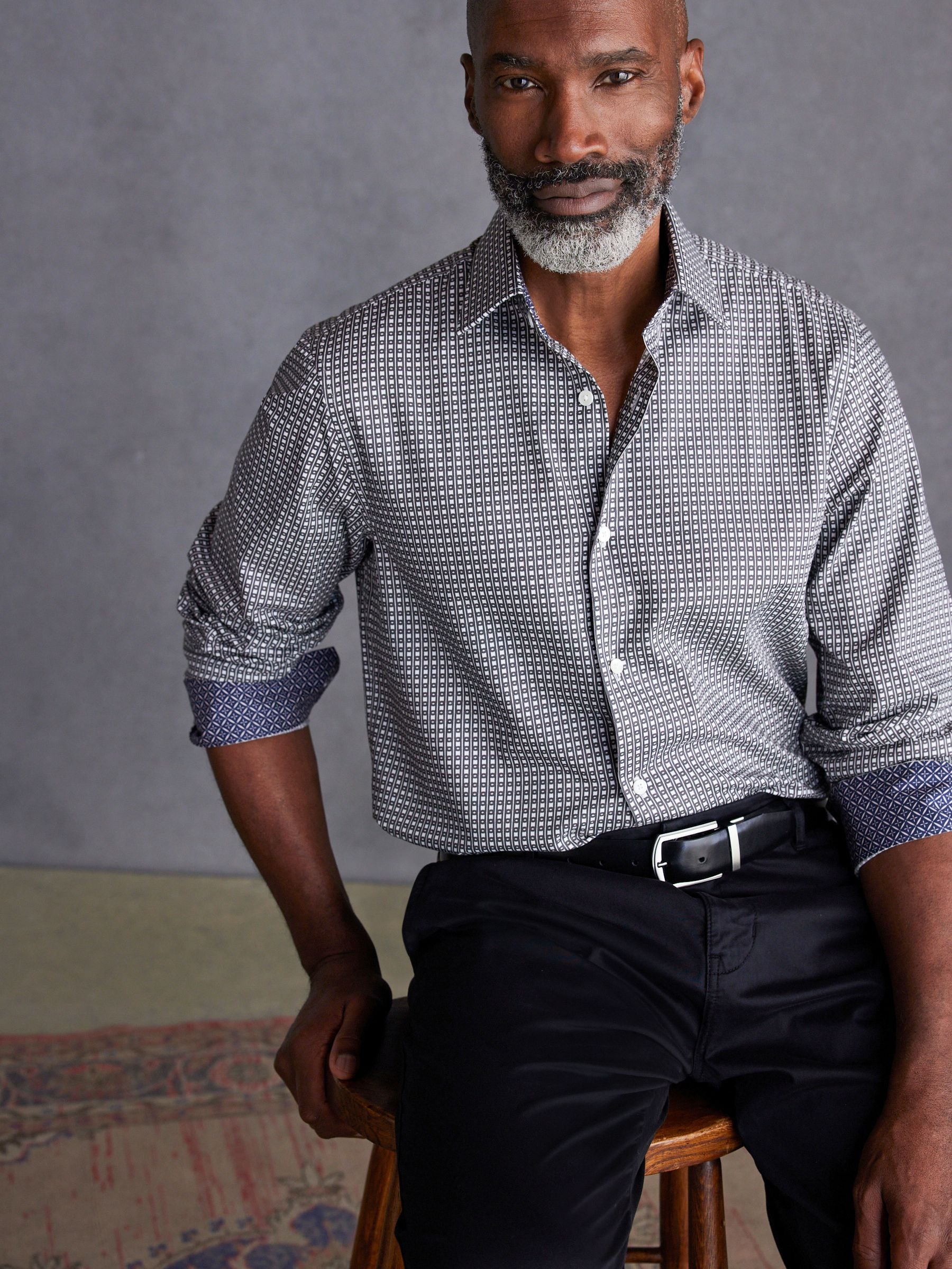 Buy Neutral Brown Geometric Signature Geometric Print Single Cuff Shirt  from Next Luxembourg