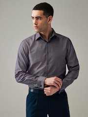 Purple Cotton Textured Trimmed Double Cuff 100% Cotton Shirt - Image 1 of 8