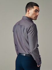 Purple Cotton Textured Trimmed Double Cuff 100% Cotton Shirt - Image 2 of 8
