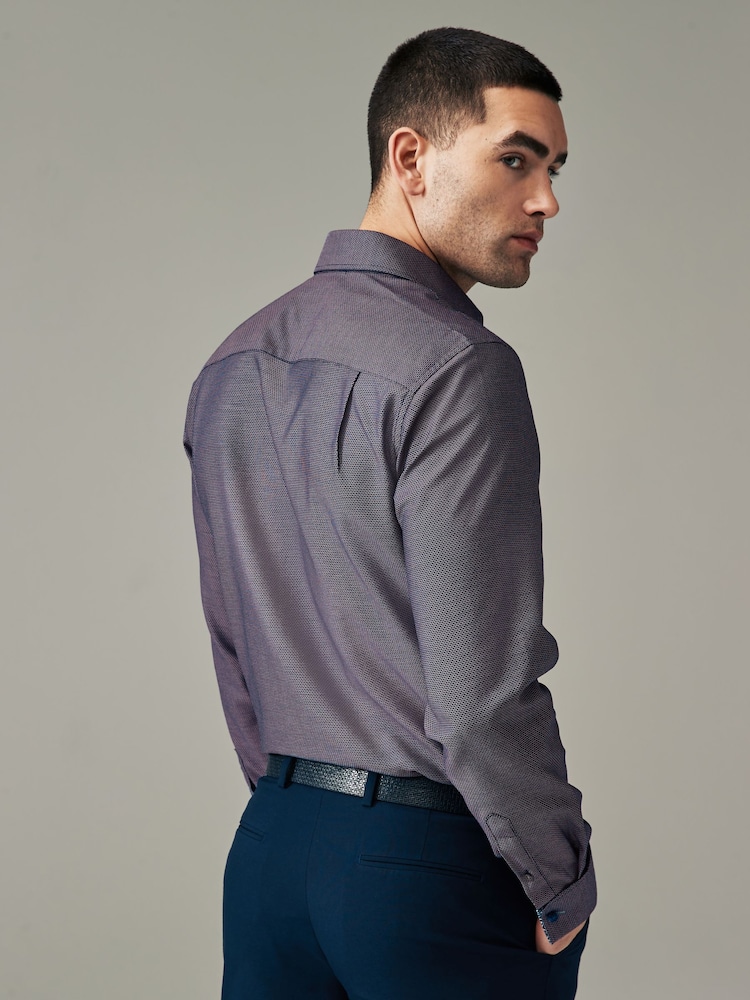 Purple Cotton Textured Trimmed Double Cuff 100% Cotton Shirt - Image 2 of 8