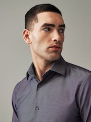 Purple Cotton Textured Trimmed Double Cuff 100% Cotton Shirt - Image 3 of 8