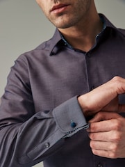 Purple Cotton Textured Trimmed Double Cuff 100% Cotton Shirt - Image 4 of 8