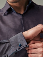 Purple Cotton Textured Trimmed Double Cuff 100% Cotton Shirt - Image 5 of 8