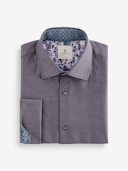 Purple Cotton Textured Trimmed Double Cuff 100% Cotton Shirt - Image 6 of 8