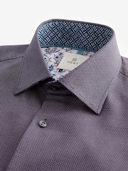 Purple Cotton Textured Trimmed Double Cuff 100% Cotton Shirt - Image 7 of 8