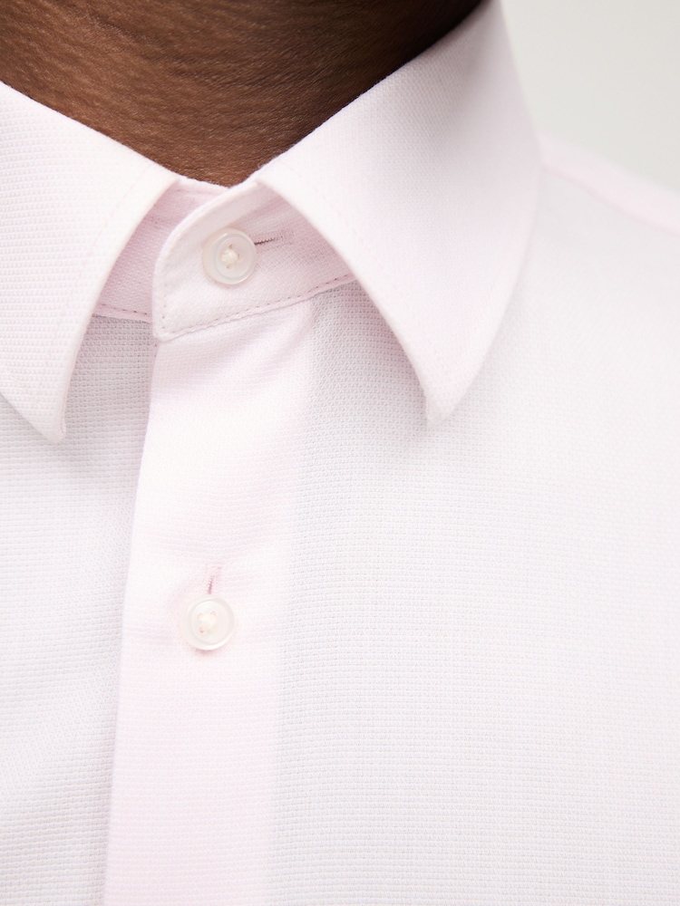 Lichtroze - Slim Fit - Onderhoudsvriendelijk, getextureerd, slim fit overhemd met enkele manchet - Image 5 of 8