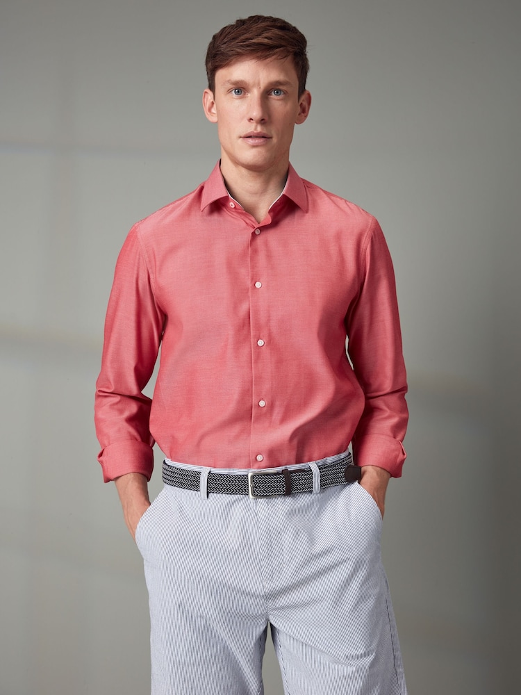 Coral Red Regular Fit Trimmed Easy Care Single Cuff Shirt - Image 3 of 10