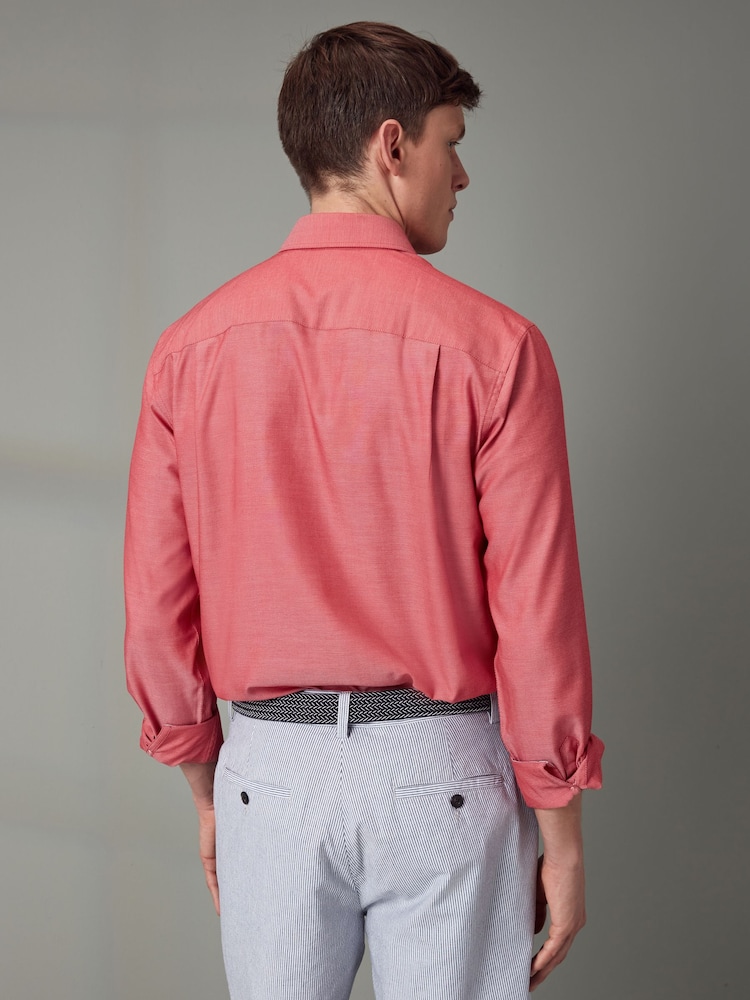 Coral Red Regular Fit Trimmed Easy Care Single Cuff Shirt - Image 4 of 10