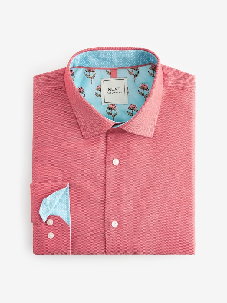 Coral Red Regular Fit Trimmed Easy Care Single Cuff Shirt - Image 8 of 10