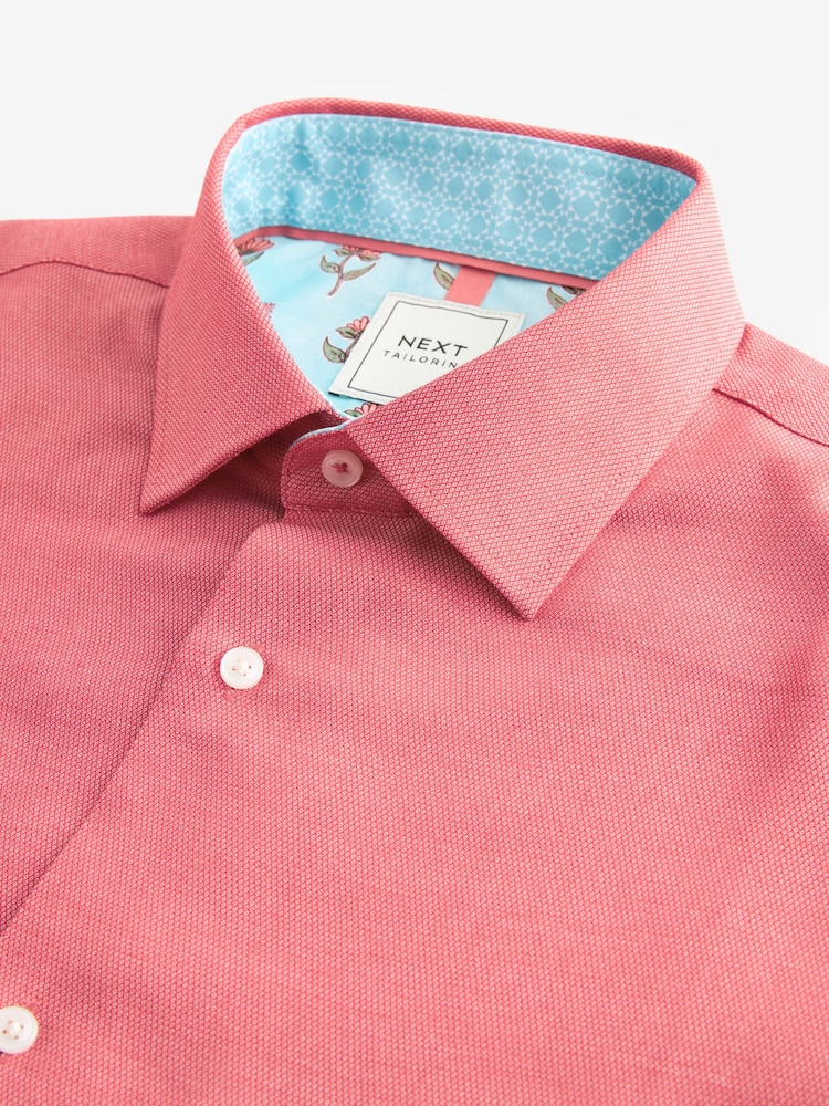 Coral Red Regular Fit Trimmed Easy Care Single Cuff Shirt - Image 9 of 10