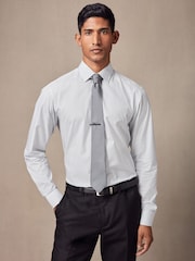 White/Light Blue Geometric Slim Fit Single Cuff Printed Cotton Shirt - Image 1 of 8