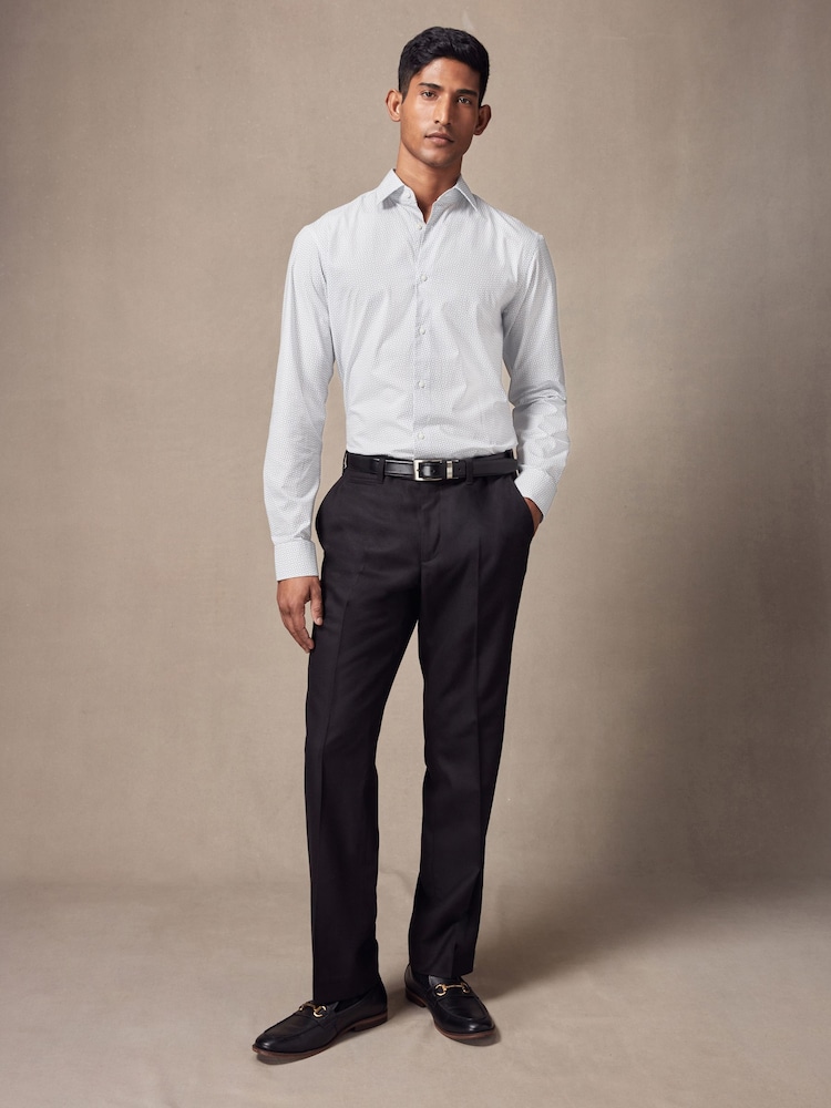 White/Light Blue Geometric Slim Fit Single Cuff Printed Cotton Shirt - Image 2 of 8
