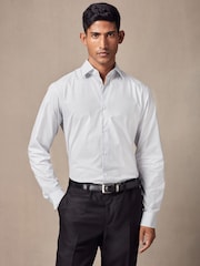 White/Light Blue Geometric Slim Fit Single Cuff Printed Cotton Shirt - Image 3 of 8