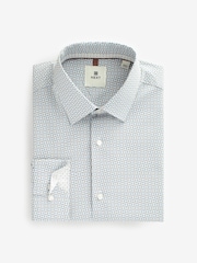 White/Light Blue Geometric Slim Fit Single Cuff Printed Cotton Shirt - Image 6 of 8
