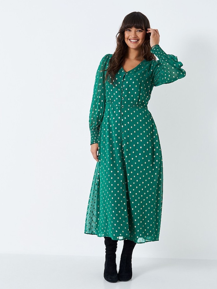 Crew Clothing Green Textured Button Through Dress - Image 1 of 5