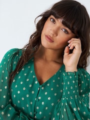 Crew Clothing Green Textured Button Through Dress - Image 3 of 5