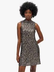 Superdry Brown Sleeveless Sequin A Line Mini Dress - Image 1 of 6
