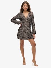 Superdry Brown Sequin Wrap Mini Dress - Image 4 of 7
