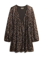 Superdry Brown Sequin Wrap Mini Dress - Image 5 of 7