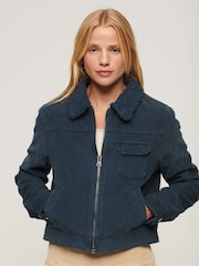 Superdry Blue Cropped Sherpa Lined Cord Jacket - Image 1 of 3