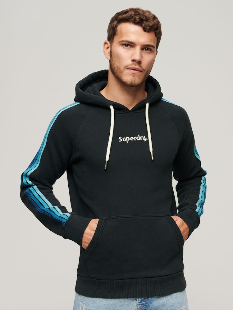 Superdry Blue Terrain Sleeve Stripe Logo Hoodie - Image 1 of 6