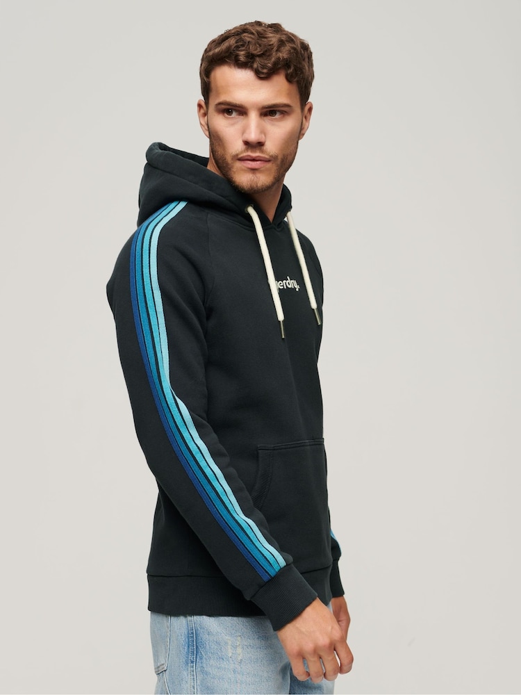 Superdry Blue Terrain Sleeve Stripe Logo Hoodie - Image 2 of 6
