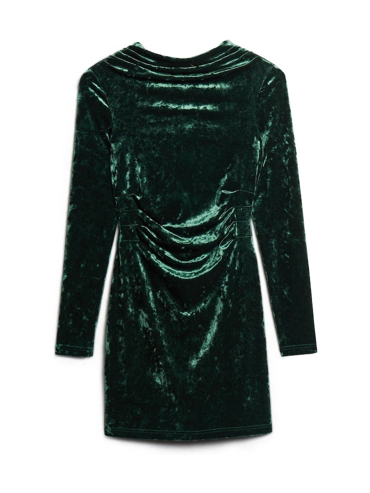 Superdry Velvet Longsleeved Mini Long Sleeve Dress Green M Woman