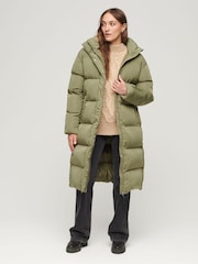 Superdry Olive Green Hooded Longline Puffer Coat - Image 11 of 19