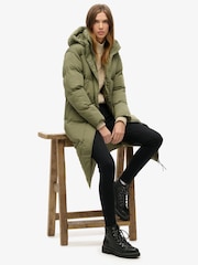 Superdry Olive Green Hooded Longline Puffer Coat - Image 2 of 7