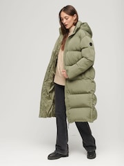 Superdry Olive Green Hooded Longline Puffer Coat - Image 13 of 19