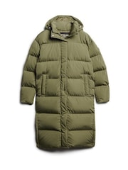 Superdry Olive Green Hooded Longline Puffer Coat - Image 14 of 19