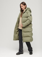 Superdry Olive Green Hooded Longline Puffer Coat - Image 17 of 19