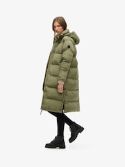 Superdry Olive Green Hooded Longline Puffer Coat - Image 3 of 7