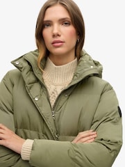 Superdry Olive Green Hooded Longline Puffer Coat - Image 4 of 7